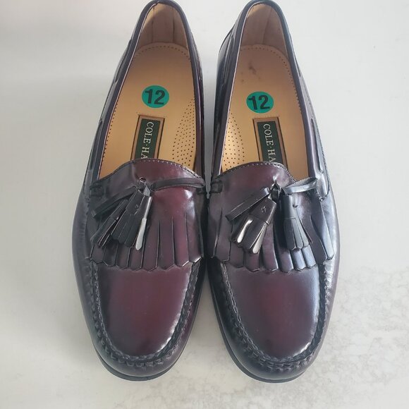 New Cole Haan Men\'s Burgandy Brown Leather Tassel Loafters  size 12 main image 11